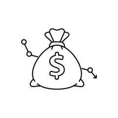 forecast of reduce with linear bag. concept of sharp drop in revenues and no wealth or banking service. flat stroke simple moneybag logotype graphic lineart