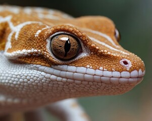 Close-up of an gecko's eyes. Portrait photo of an gecko. Amazing scene of wild animals