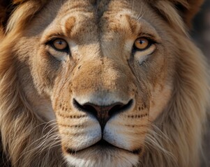 Naklejka premium Close-up portrait of majestic lion. Amazing scene of wild animals