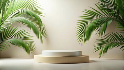 Scene featuring podium and palm leaf mock up