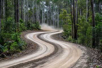 Fototapeta premium Winding Dirt Road Through a Lush Forest