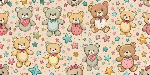 Panoramic Teddy Bears Pattern for Cozy Home Decor and Children's Rooms