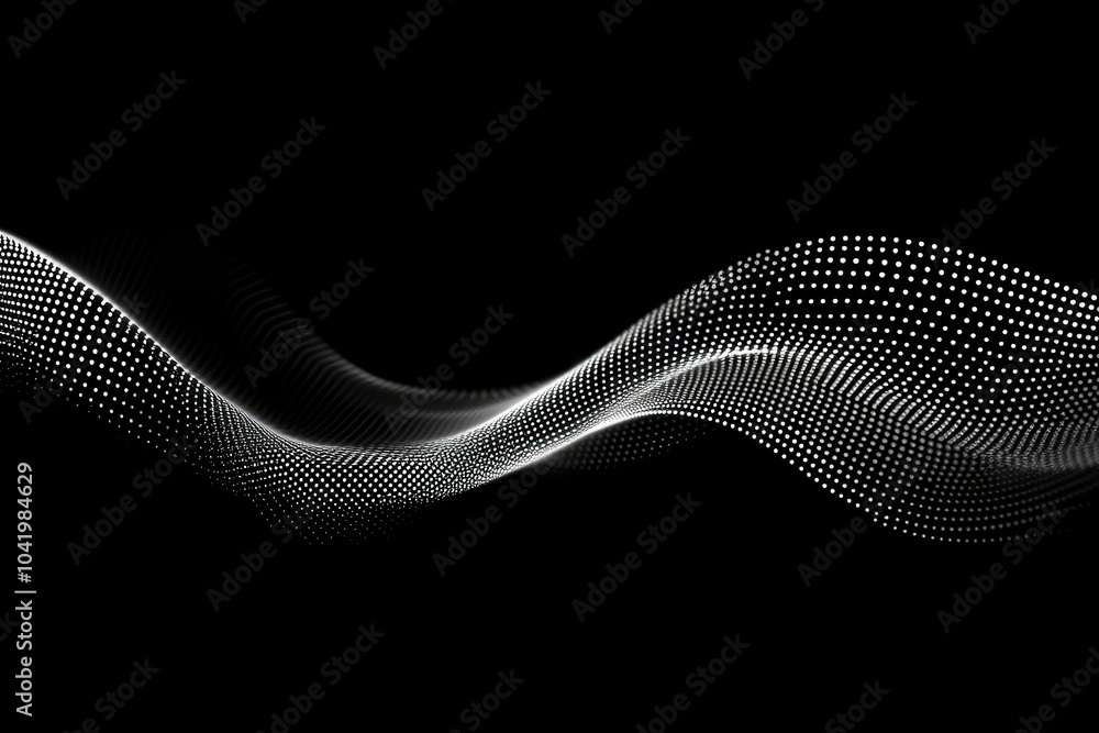 Poster abstract wave form with dots on black background