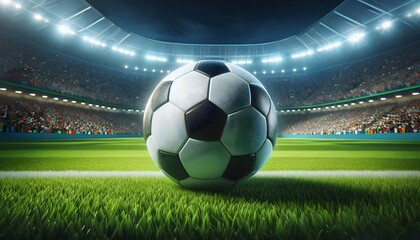 Naklejka premium Classic Black-and-White Soccer Ball on Vibrant Field