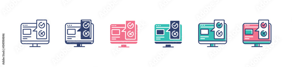 Poster monitor digital online business survey icon set task checklist exam evaluation selection plan symbol illustration for web and app
