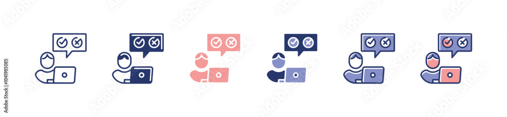 Poster people do online study exam multiple choice icon set business task evaluation option checkmark selec
