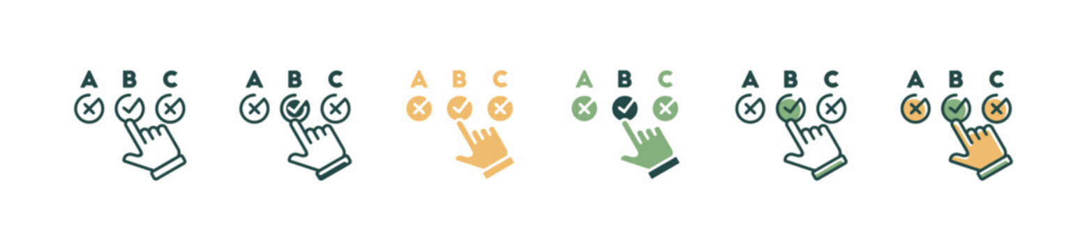 hand picking multiple choice exam test icon set job interview skill recruitment signs vector illustration for web and app