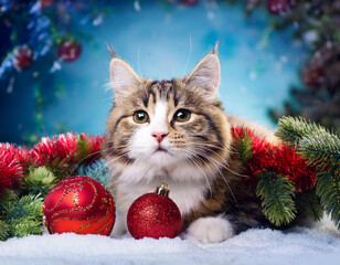 cat, with, christmas, decorations; winter concept; 527