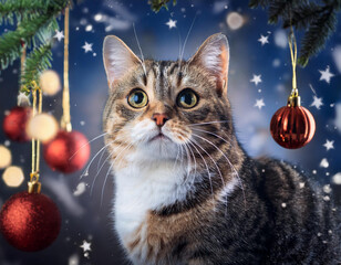  cat, with, christmas, decorations; winter concept; 85704
