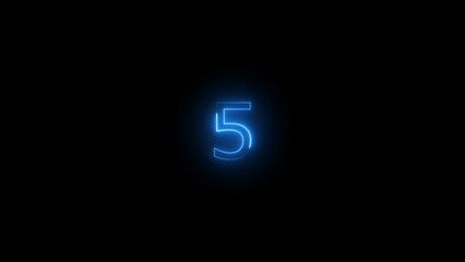 Purple vector neon tube number five with fog on dark background. Dark background.