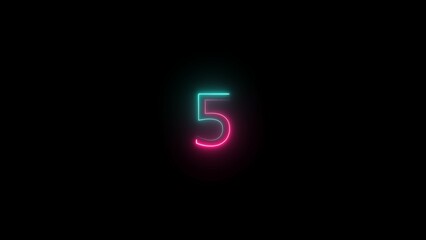 Purple vector neon tube number five with fog on dark background. Dark background.