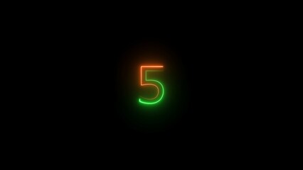 Purple vector neon tube number five with fog on dark background. Dark background.
