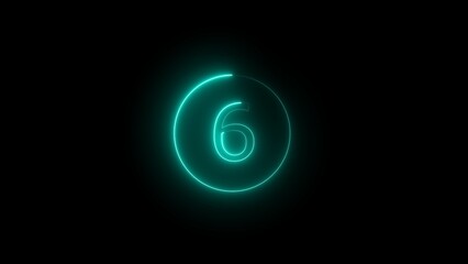  neon number 6. Two-color looping trendy glowing neon numeric number six. Dark background.