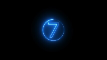 Neon Number 7 - 3D Rendered. Dark background.
