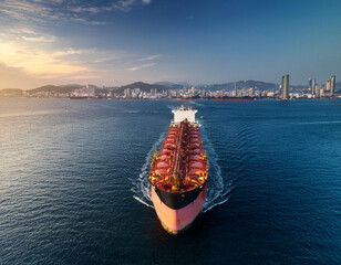  The oil tanker in the high seas with city at far away 63920