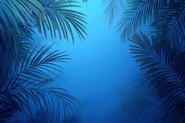 Tropical Paradise with Blue Background and Palm Leaves