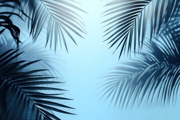 Obraz premium Elegant Tropical Palm Leaves on Blue Background