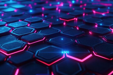 Obraz premium Futuristic Hexagonal Pattern with Neon Lights