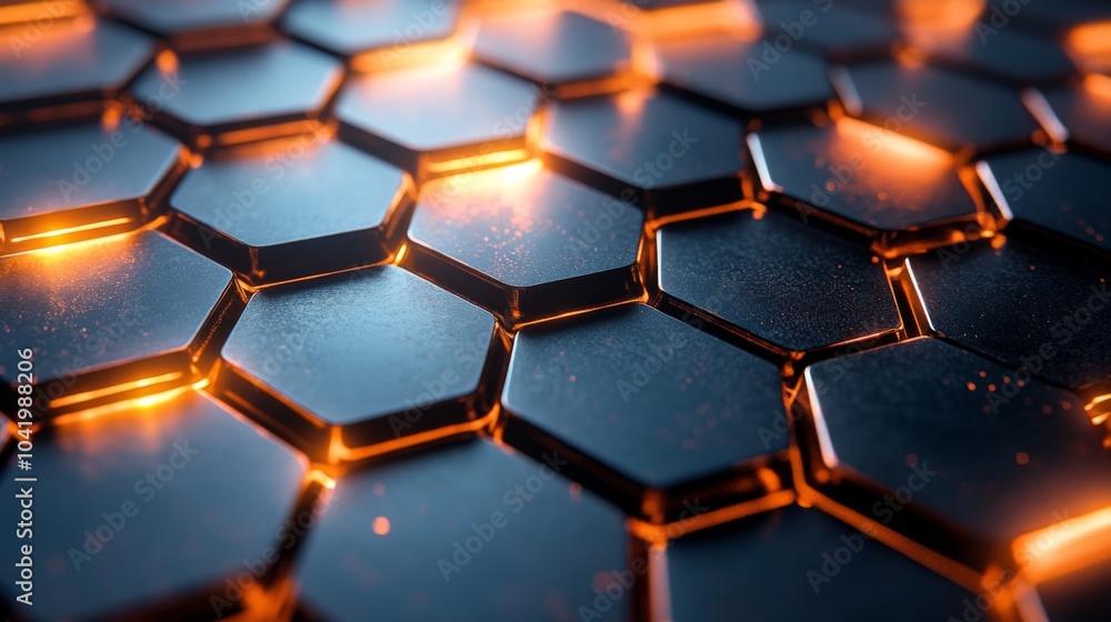 Fototapete a visually striking arrangement of hexagonal shapes presented in a futuristic style, featuring glowi