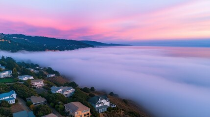 Fototapeta premium Coastal Fog Blanketing Serene Dusk Landscape