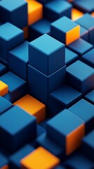 Obraz premium 3D cubes cascading in an isometric perspective, vibrant colors of blue and orange, subtle shadows between each cube, smooth transitions between light and dark, crisp edges, layered depth,
