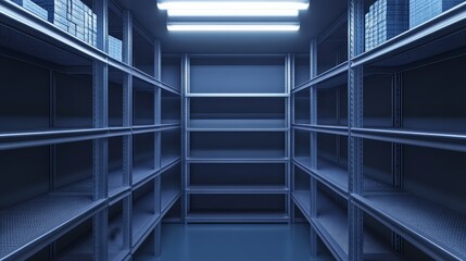Fototapeta premium Futuristic Storage Shelves in a High-Tech Warehouse