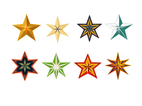 Vector illustration of 8 Christmas star designs, festive holiday decor concept