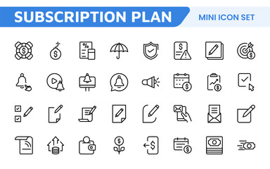 Subscription Services Icon Set. Modern and sleek icons for subscription-based platforms, perfect for enhancing user interfaces, streaming apps, SaaS products, and membership management.