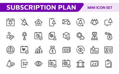 Subscription Services Icon Set. Modern and sleek icons for subscription-based platforms, perfect for enhancing user interfaces, streaming apps, SaaS products, and membership management.