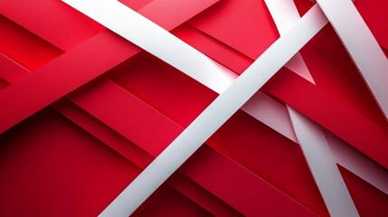 A visually striking arrangement of red and white paper strips overlaps and intersects, creating an abstract composition that draws the eye. The bold colors and angles enhance its artistic appeal.