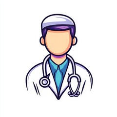 2D vector icon of a doctor in a white coat and stethoscope