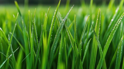 Obraz premium Dew on Fresh Green Grass Blades