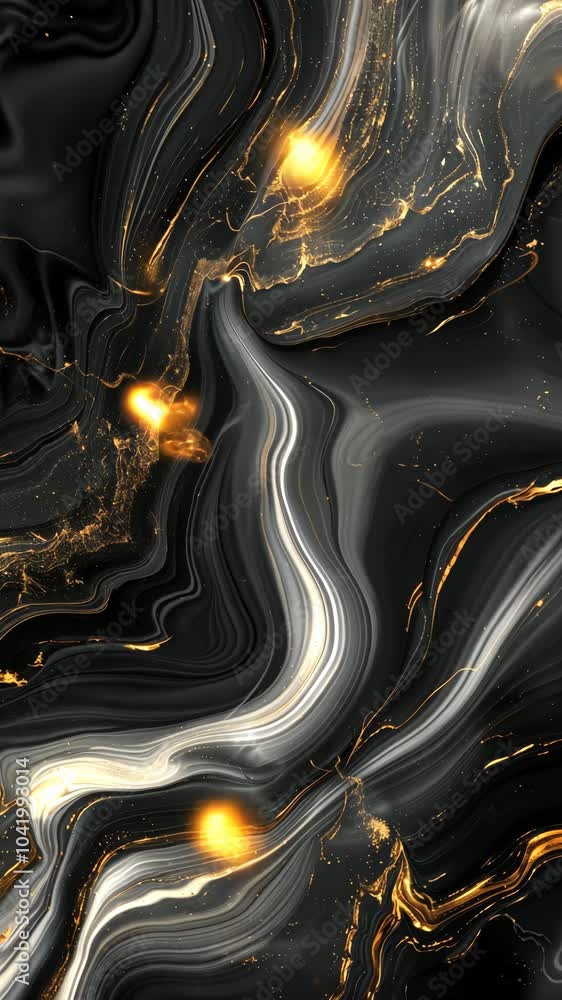 Poster enchanting flow of abstract liquid ink with glimmering gold particles