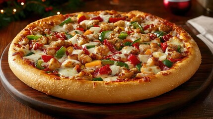 Delicious Gourmet Pizza with Fresh Vegetables and Chicken