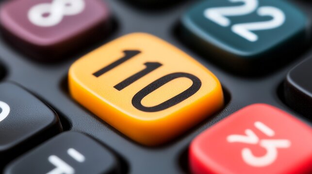 Close-up Shot of a Calculator Keypad with Number 110 Highlighted