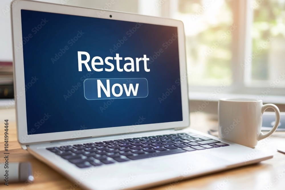 Poster laptop displaying a restart message