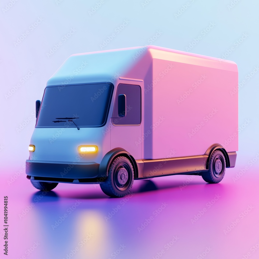 Poster a dynamic 3d representation of a concept delivery vehicle, showcasing innovative design and function