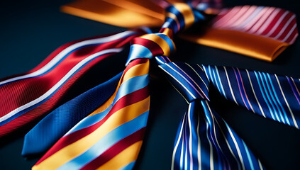 colorful striped ties cut group suddenly