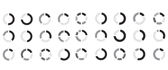 pie chart vector collection isolated on a white background, color wheels