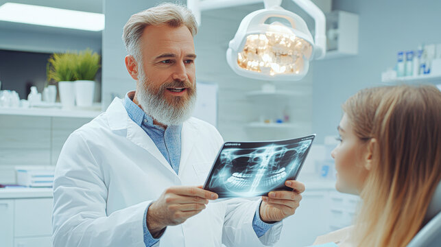 Understanding dental health a dentist explains an x-ray to a patient in a modern dental clinic setting