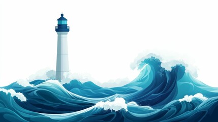 Illustration for a lighthouse in the middle of a stormy sea