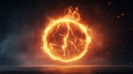 Obraz premium Fiery circular design glowing with energy on a dark background.
