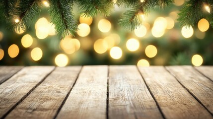 Festive Background with Lights and Greenery