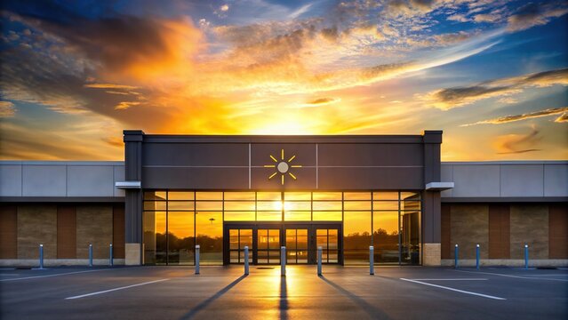 Silhouette front entrance of a superstore