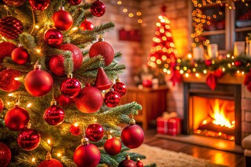 Red Christmas Tree Decorated with Ornaments and Lights in a Cozy Living Room Setting for Holiday Celebrations