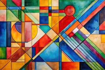 Fototapeta premium Colorful abstract painting with a geometric Bauhaus style