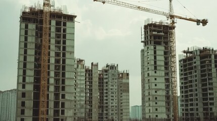 Fototapeta premium Urban Construction Site with Cranes and Buildings