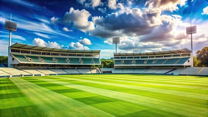 Vibrant daytime scene at cricket ground