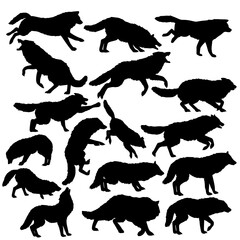 Vector Set of Wolf Silhouettes in Various Poses