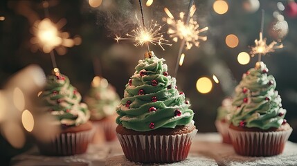 Festive Cupcakes with Sparkling Decorations